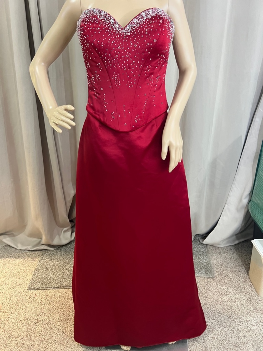 Source Unknown Red Satin Maxi Skirt with Beaded Waist